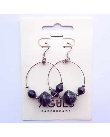 Agulu korvakoru black, hopeaa AGULU paper beads - 2